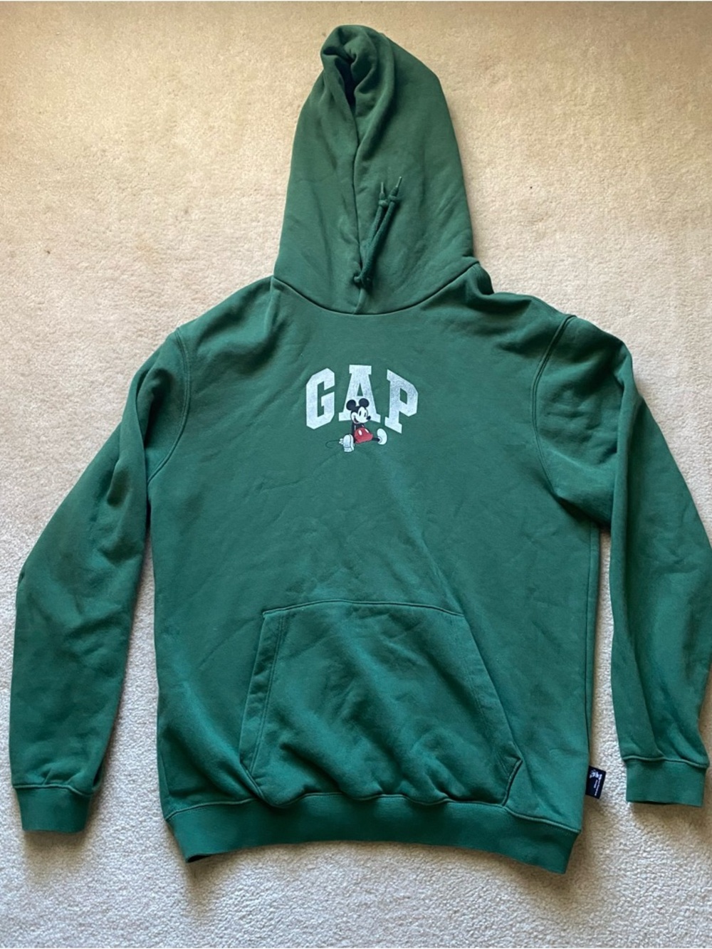 GAP x Disney Mens Green Mickey Mouse Hoodie Small Soft Pullover Collab
